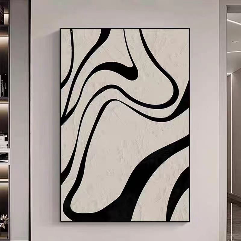 现代抽象竖版大幅客厅背景墙装饰画现代极简黑白灰走廊玄关砂岩画