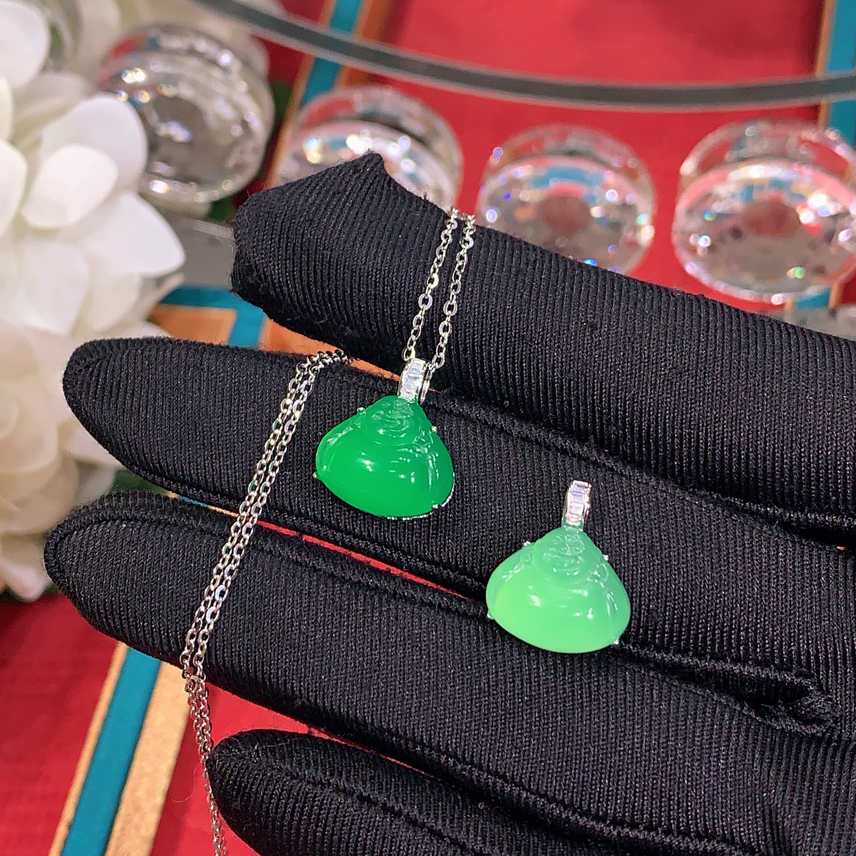 天然绿玉髓迷你佛公小吊坠s925银镶嵌项链小众玉石新款弥勒佛挂件