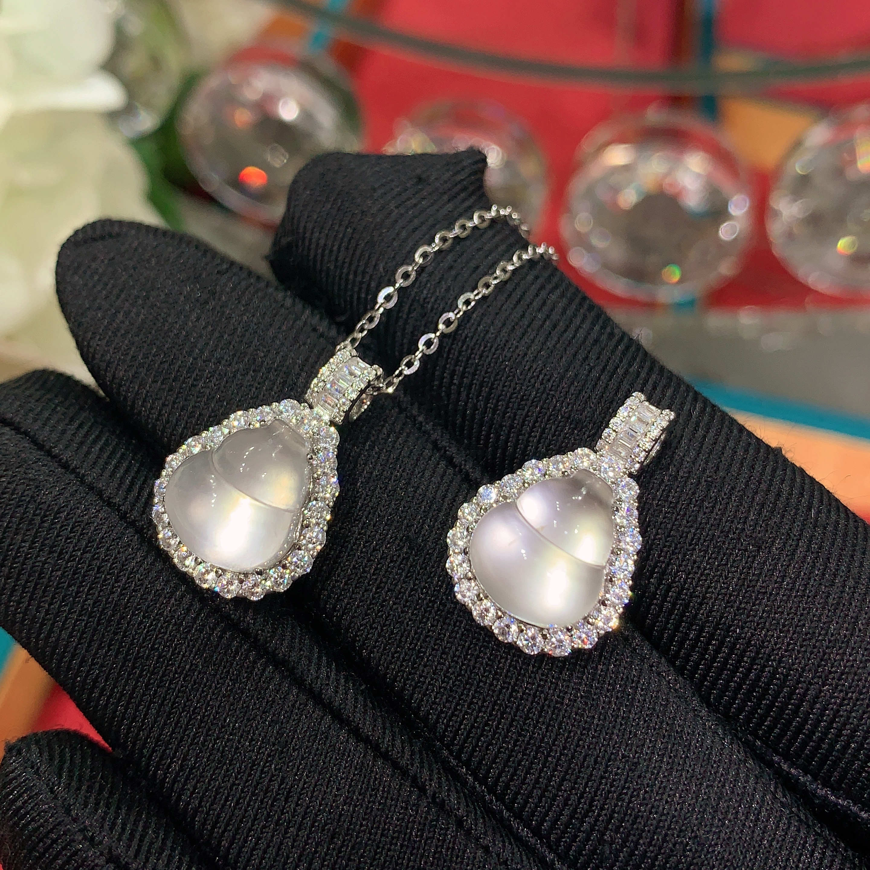 天然石英质玉小葫芦吊坠S925银镶嵌小众玉石百搭轻奢项链时尚挂件