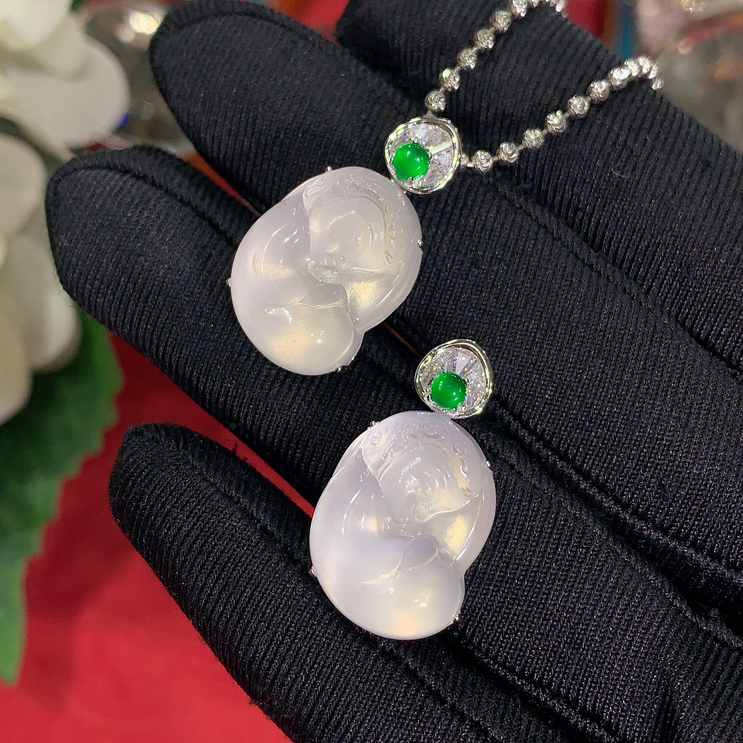 天然俄料石英质玉设计款如来佛祖S925银镶嵌小众玉石宝宝如来吊坠