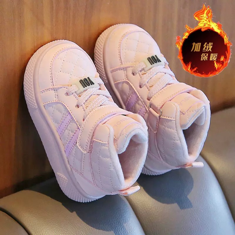儿童2025冬季新款软底防滑棉鞋皮面加绒男女童高帮鞋196