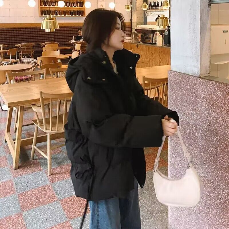 雅鹿连帽羽绒羽绒服女短款2023年冬季新款宽松加厚棉袄小个子棉衣