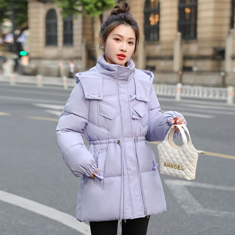 雅鹿2023冬季新款收腰羽绒服女中长款牛角扣爆款加厚棉衣洋气棉袄