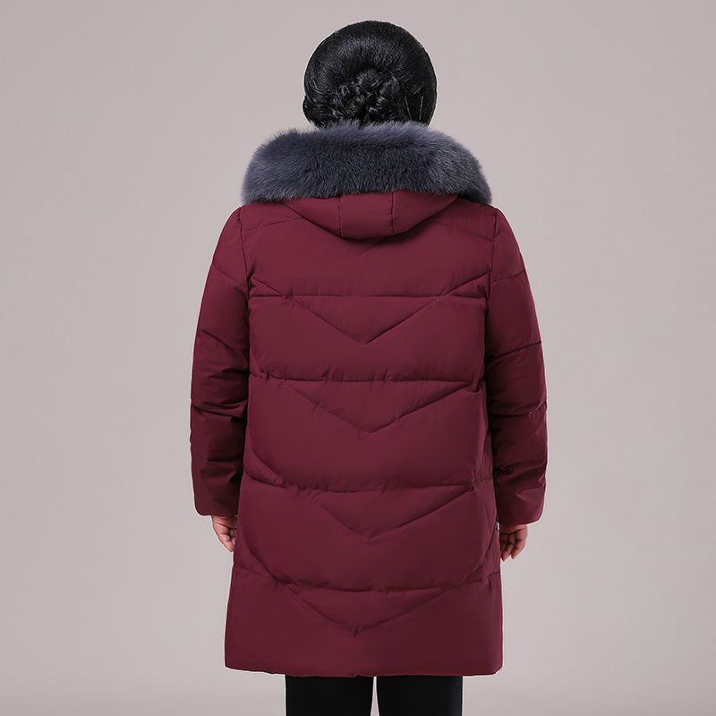 雅鹿中老年女加肥加大码冬装连帽羽绒羽绒服200斤胖妈妈加厚中长