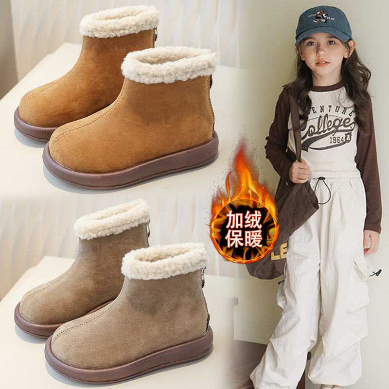 巴拉巴拉骑行鞋女童雪地靴2023年冬季新款儿童加绒保暖棉鞋中大童