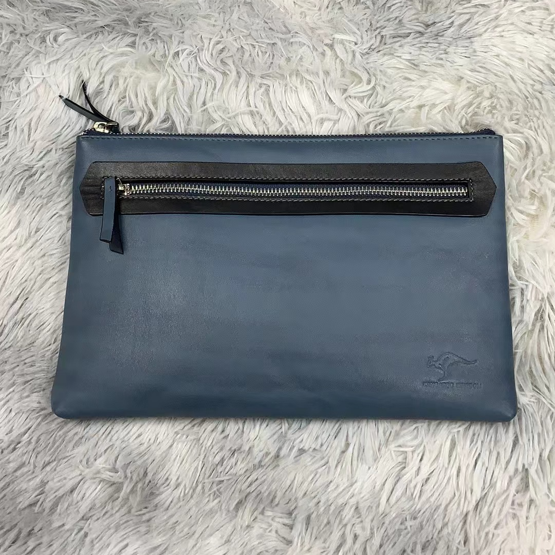 纳帕牛皮蓝色手包高品质男士手拿包经典潮流棕色