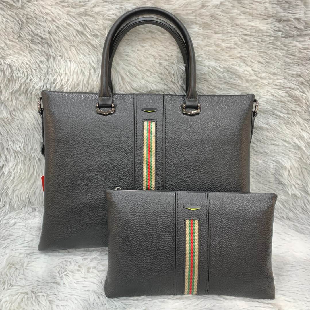 （买一送二）买12522-4送12522-1加肩带男士黑色牛皮公文包休闲百搭