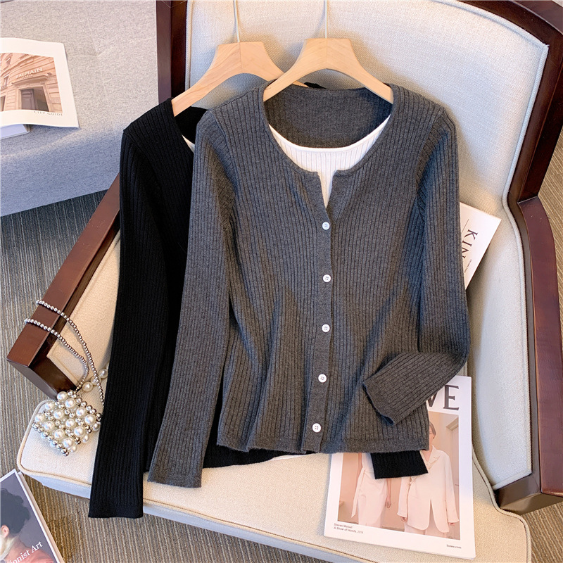 【80-140斤】宽松假两件24秋冬新款显瘦针织上衣胖mm遮肚休闲打底衫