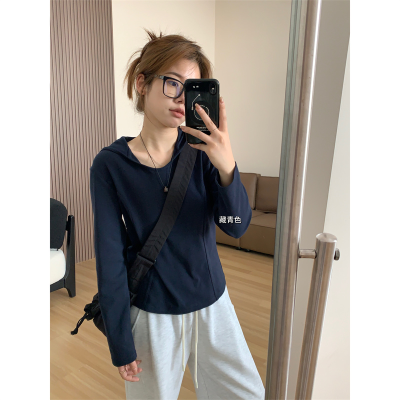 JMHH【知秋】设计感拼接连帽卫衣女春秋薄款宽松显瘦长袖套头上衣