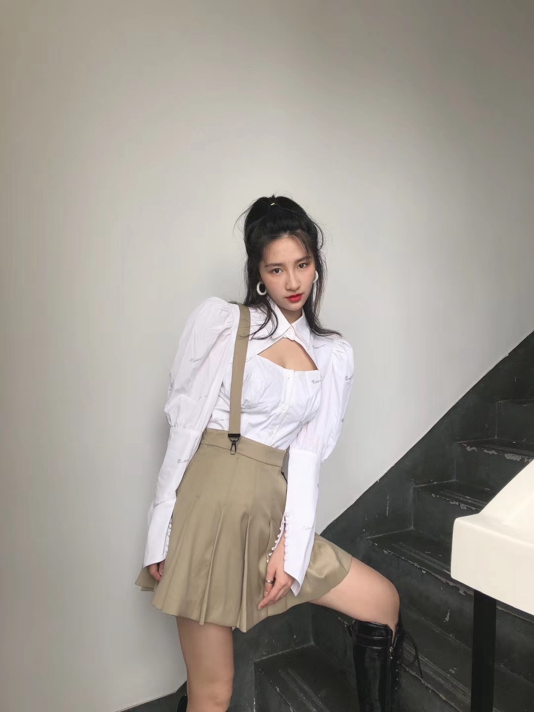 校服女装高腰辣妹白色春季学院风