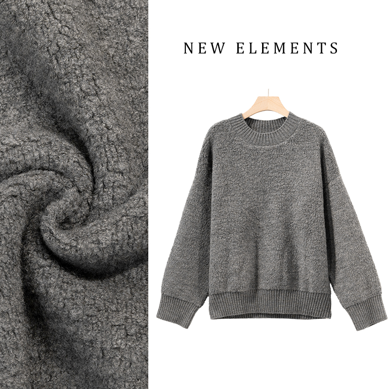 冬季新款毛巾绣慵懒圆领羊毛针织衫TS84125