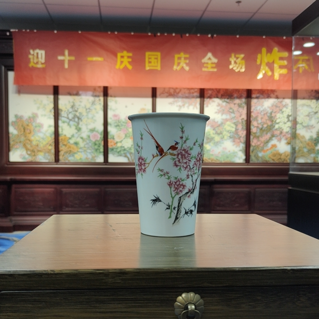景德镇陶瓷水点桃花可乐杯6