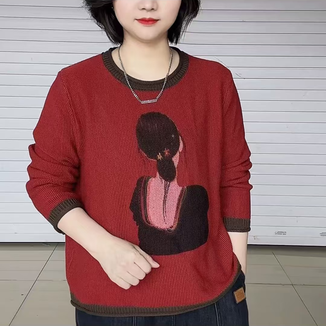 欧货新款圆领拼色毛衣漂亮图洋气百搭休闲时尚长袖针织衫毛衣秋冬
