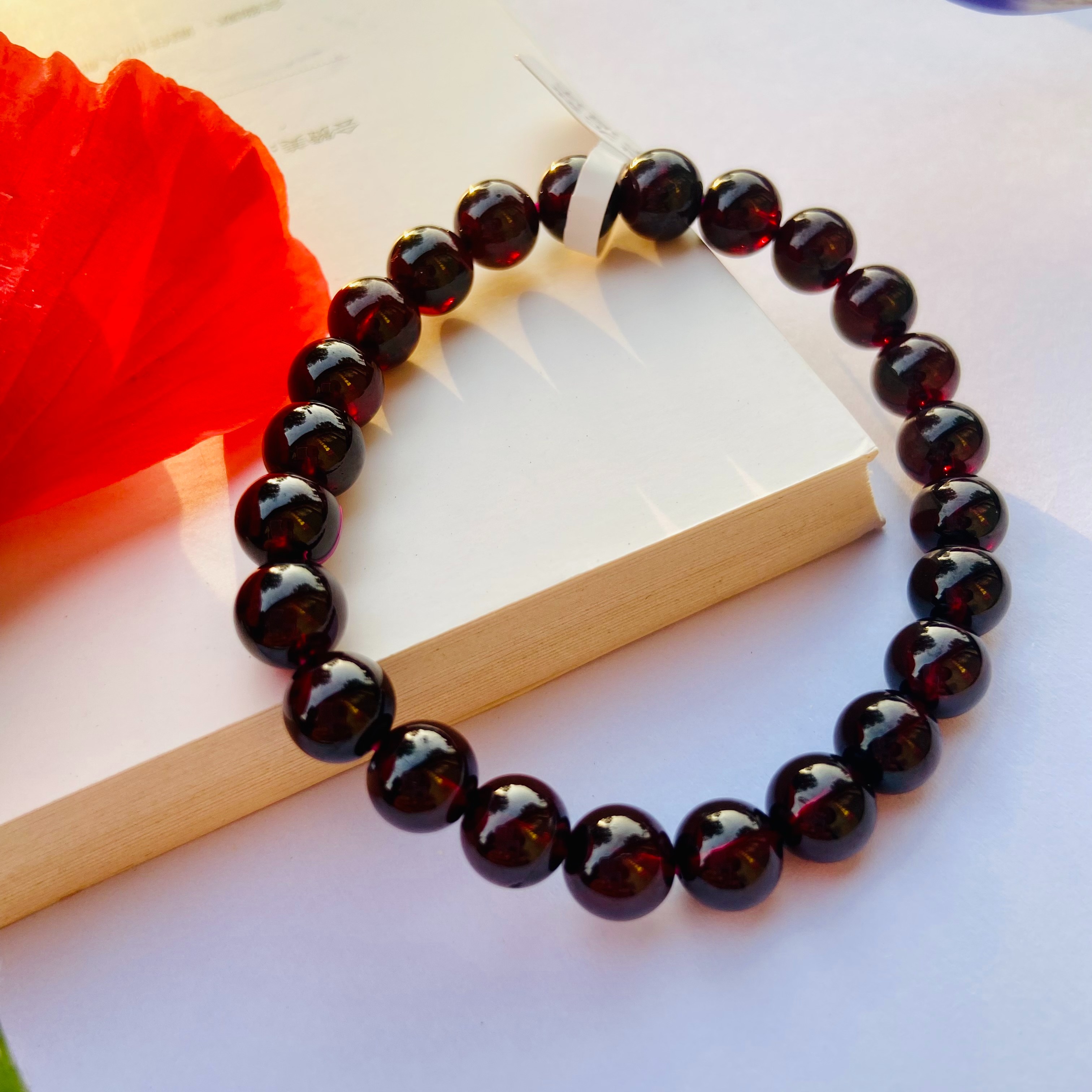 【晶品】天然酒红石榴石7.6毫米轻奢精致手串