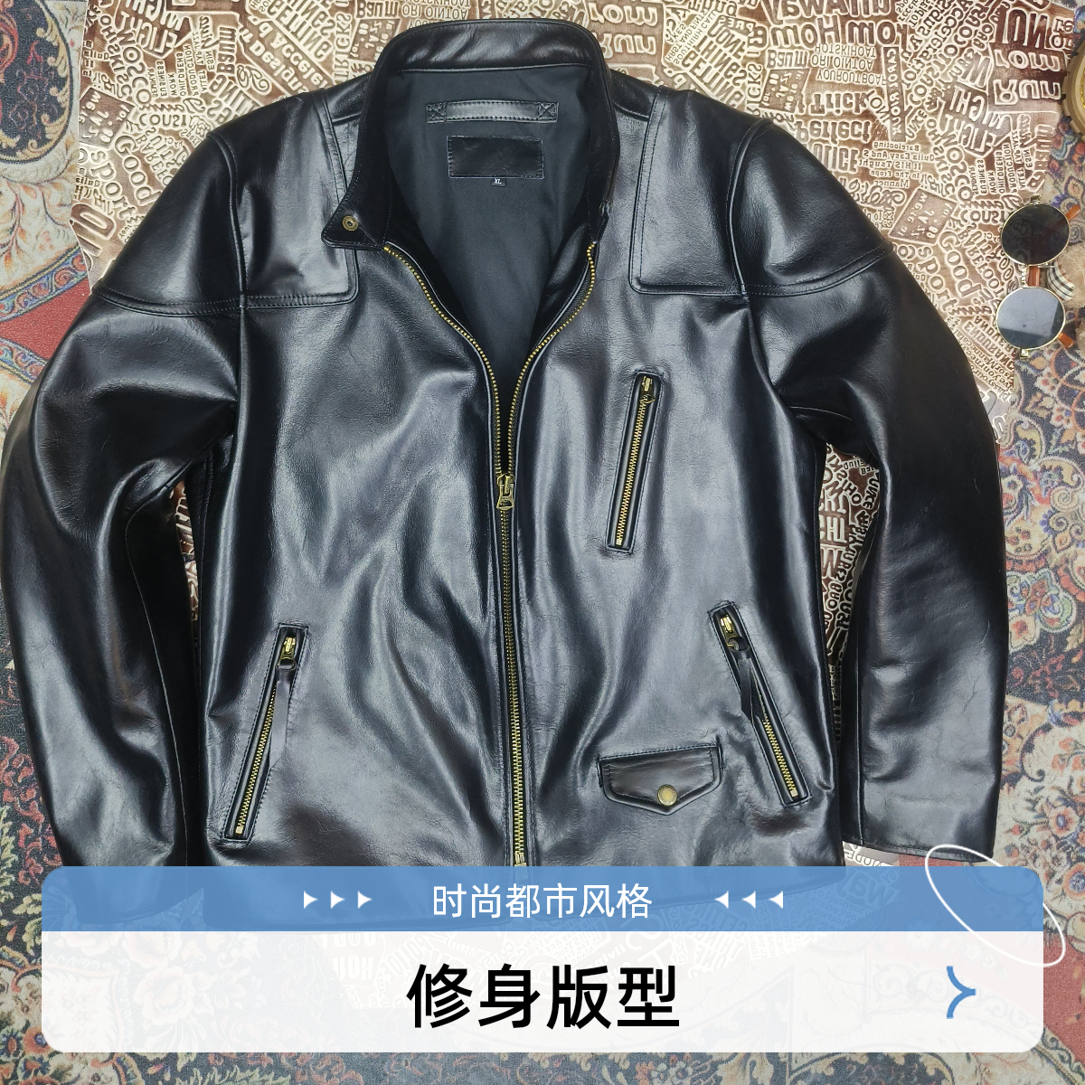 毒液同款值揉马皮短款翻领修身黑色时尚百搭休闲春秋男士外套