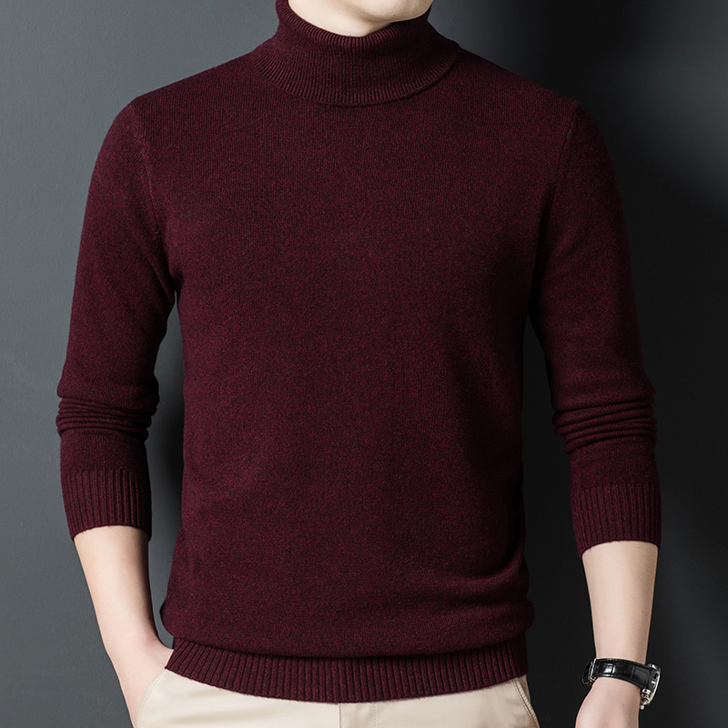 冬季100%羊毛衫男士加厚高领纯色保暖时尚高档商务百搭休闲针织