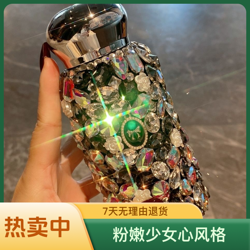 高级感玫瑰水杯网红镶钻不锈钢保温杯奢华车载随行直身杯精致礼品