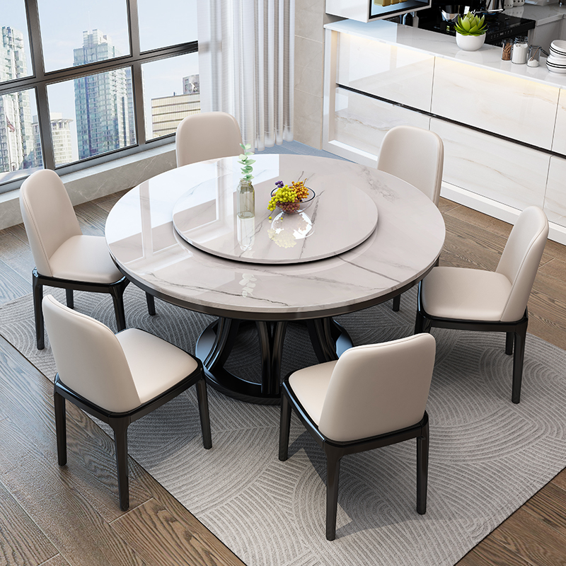 餐桌家用岩板实木现代简约轻奢小户型圆形圆桌客厅大圆桌饭桌子