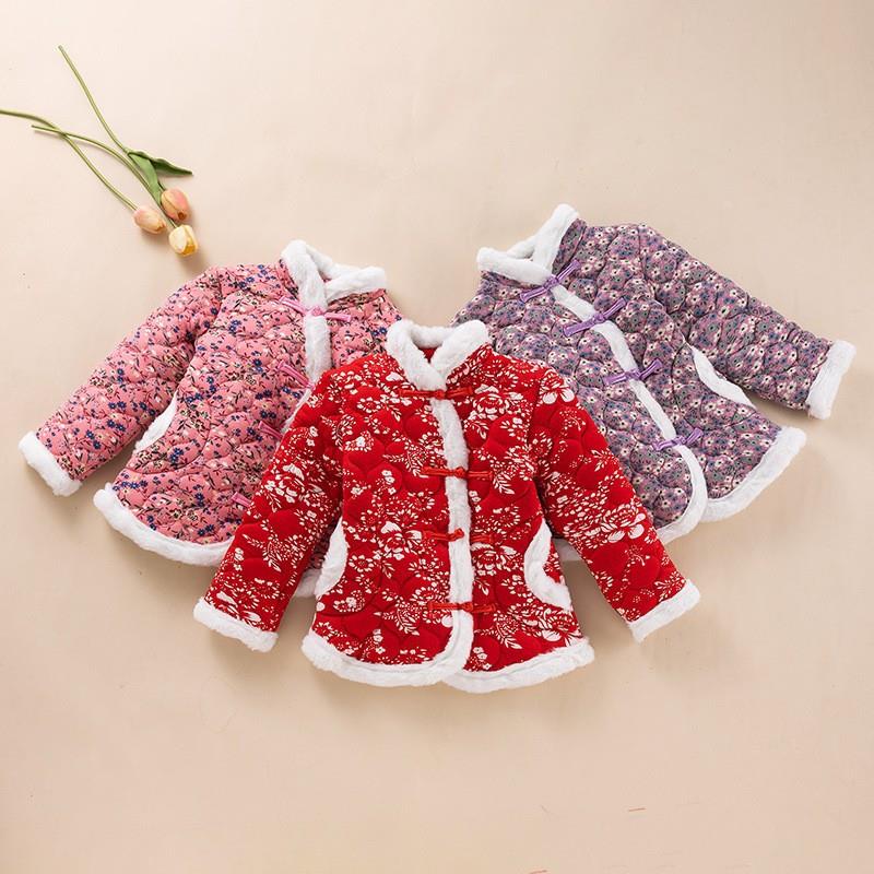 女童花棉袄东北大花袄秋冬新款保暖外套女宝棉衣棉服中国风拜年装