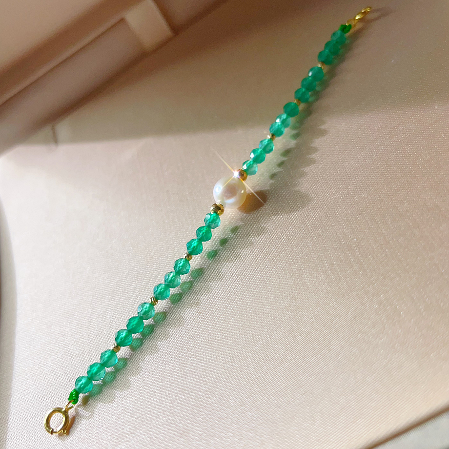 18K金珍珠玉髓延长链 爆闪蹦迪珠天然玉石时尚气质复古轻奢百搭