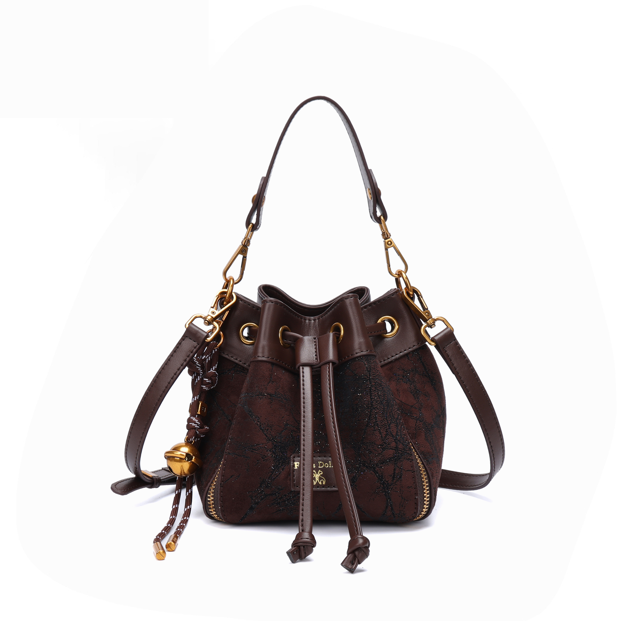 molly梦菱 · 独立时尚设计 菱格水桶包女士单肩斜挎包8515咖