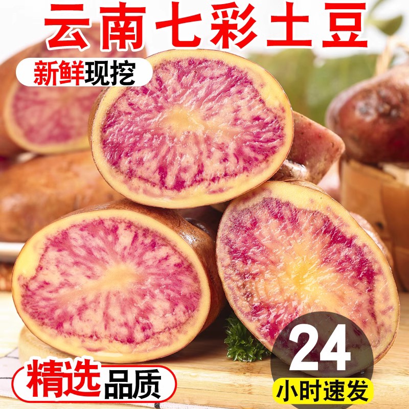 云南七彩土豆3/5/9斤现挖新鲜红皮红心小土豆当季蔬菜马铃薯洋芋