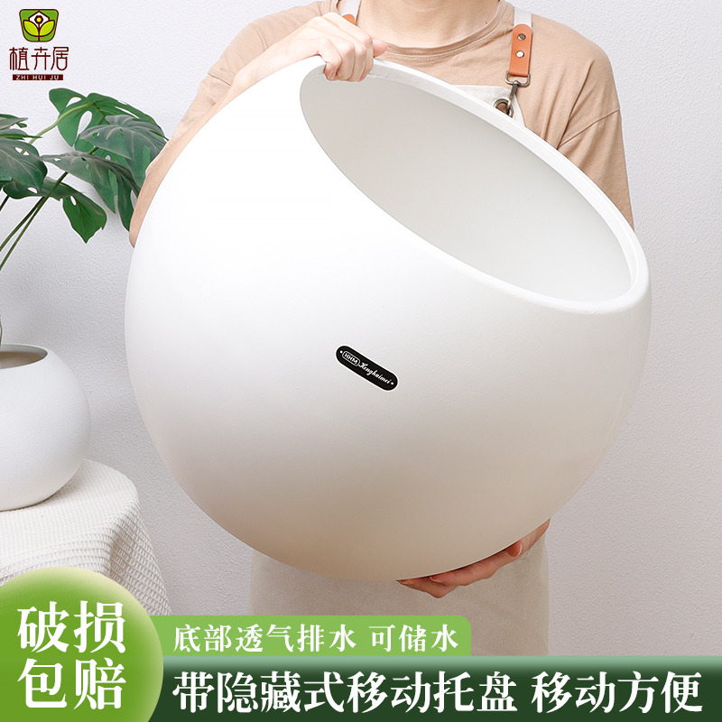 简约轻奢高级感树脂花盆大号北欧风黑金刚橡皮树胖盆圆球形大花盆