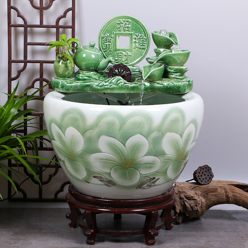 景德镇陶瓷鱼缸中式大号金鱼缸过滤循环流水养鱼乌龟缸家用睡莲盆