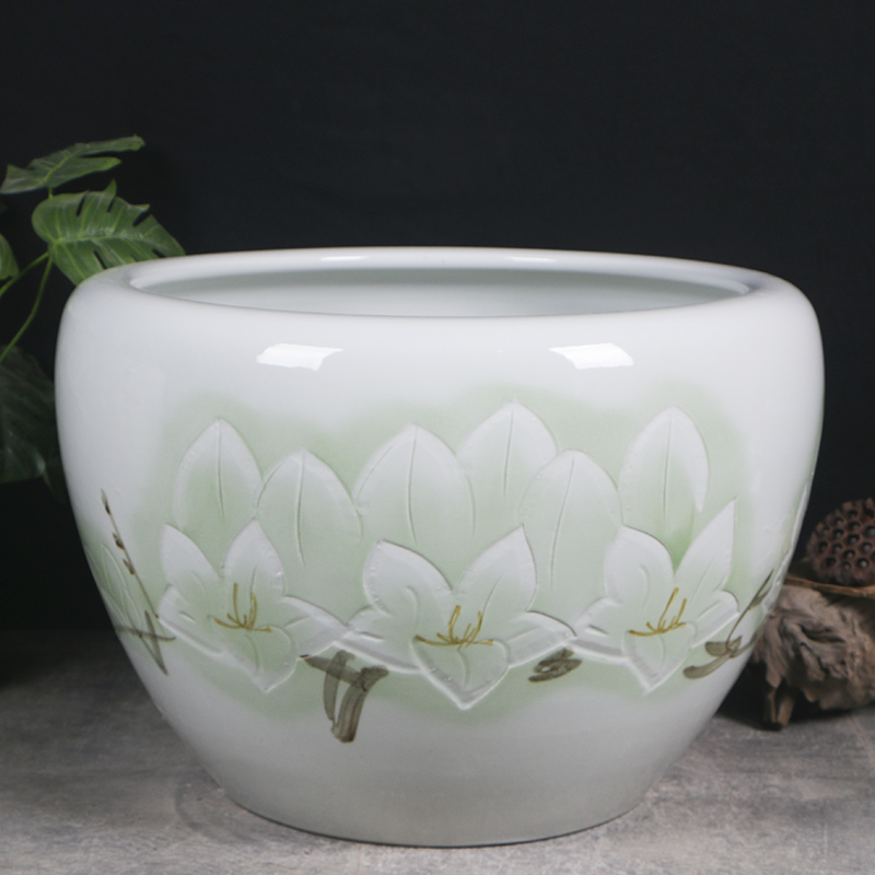 陶瓷鱼缸荷花盆家用庭院睡莲盆庭院造景碗莲盆乌龟缸门面风水摆件