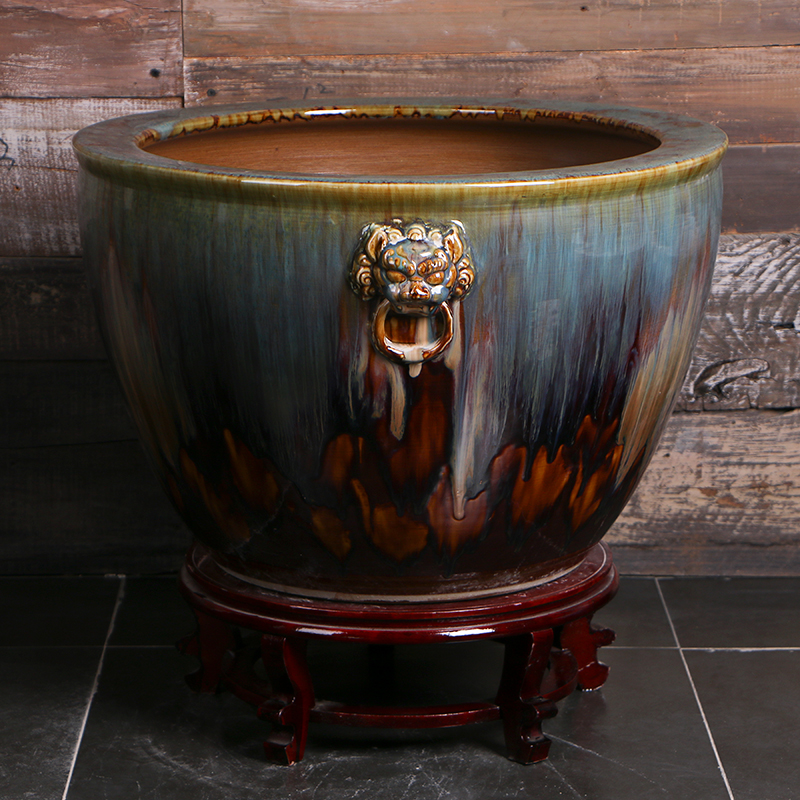 陶瓷大号鱼缸书画缸锦鲤缸民宿酒店落地摆件睡莲荷花缸庭院乌龟缸