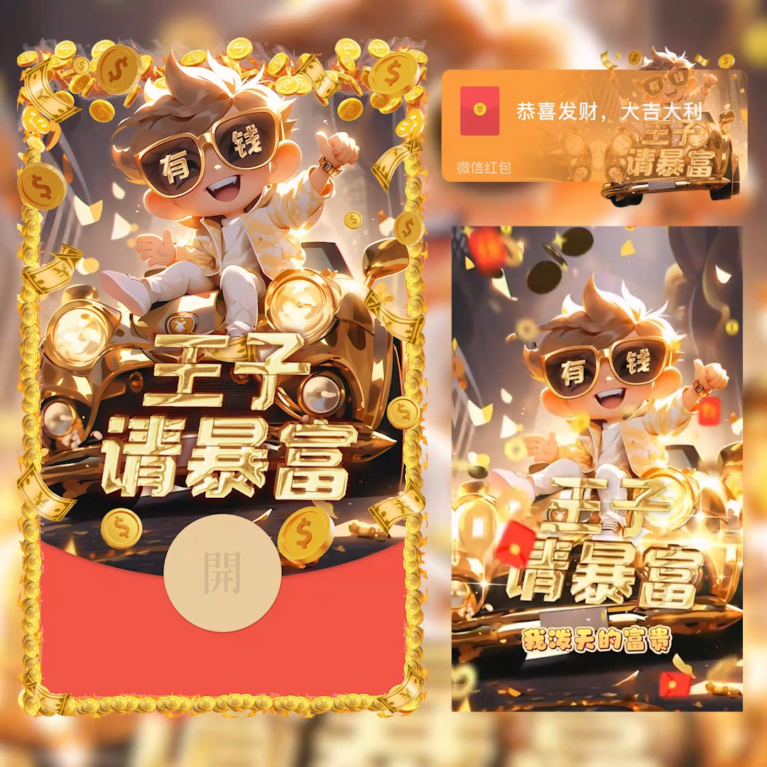 2024龙年红包王子公主请暴富动态音乐爆款跨年设计定制服务序列号