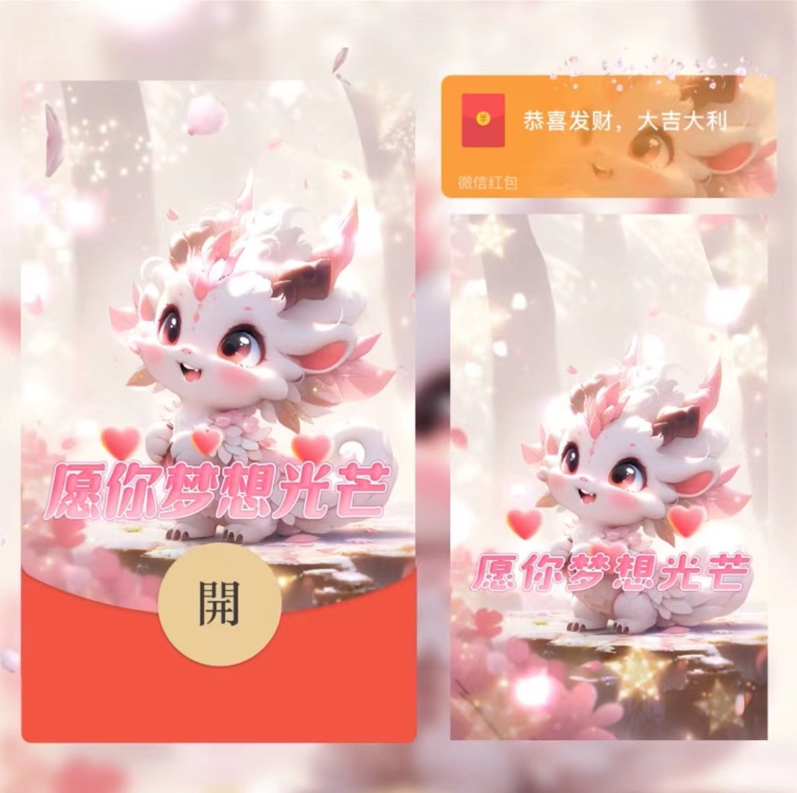 2024跨年龙年暴富可爱龙龙新年红包封面所愿皆成真动态设计服务