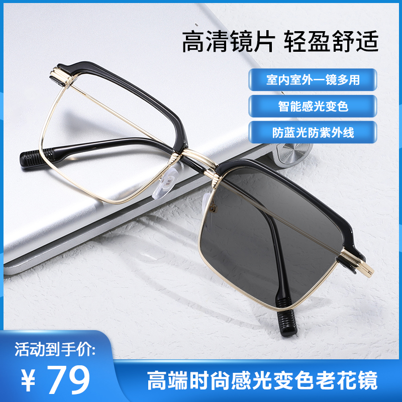 左丘2024款高清时尚高端变色防蓝光高颜值设计复古半框网红老花镜