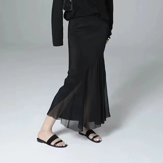 三醋酸拼接显瘦半身裙长款鱼尾裙多片打底裙气质高腰