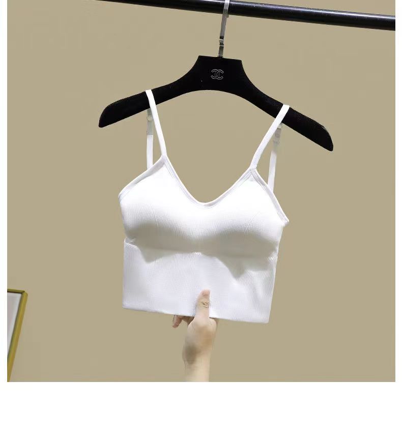 自带文胸美背吊带上衣白色短款百搭打底性感夏季外穿修身无钢圈