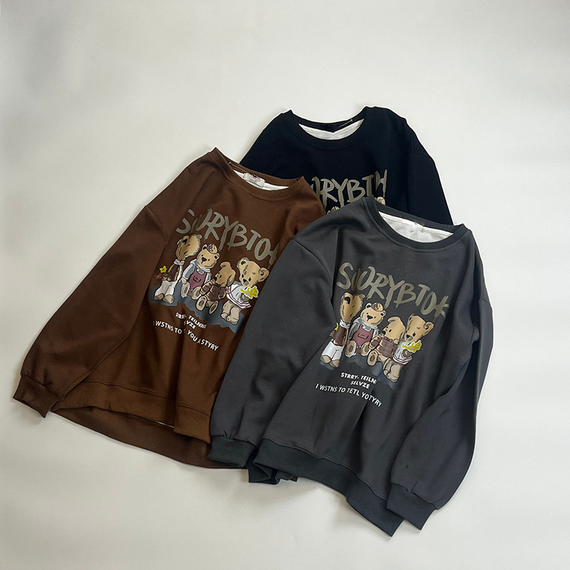 Chenzi。【小熊字母】春秋韩版圆领长袖套头宽松百搭时尚休闲卫衣