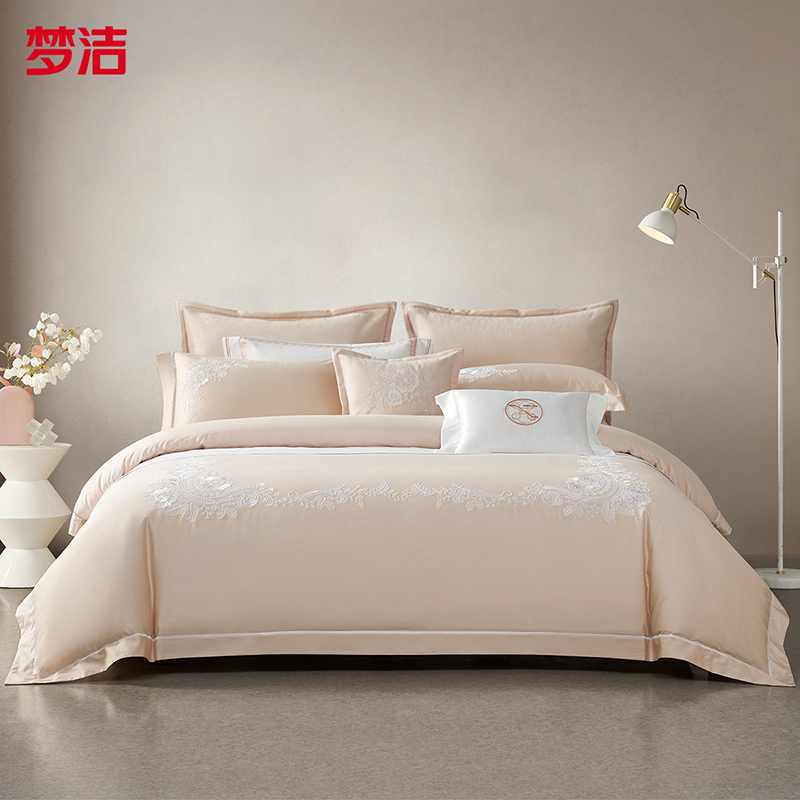 【门店同款 断码清货】梦洁家纺100S长绒棉素色绳绣四件套：柏丽苏