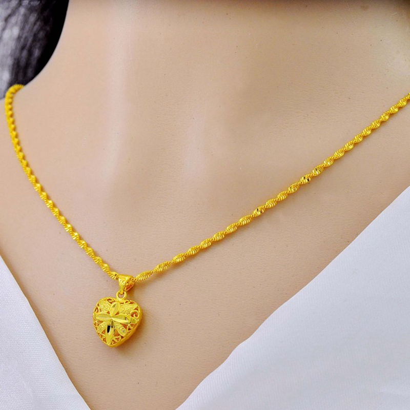 正品北欧爱心新娘黄金色项链久不掉色女百搭简约海洋之