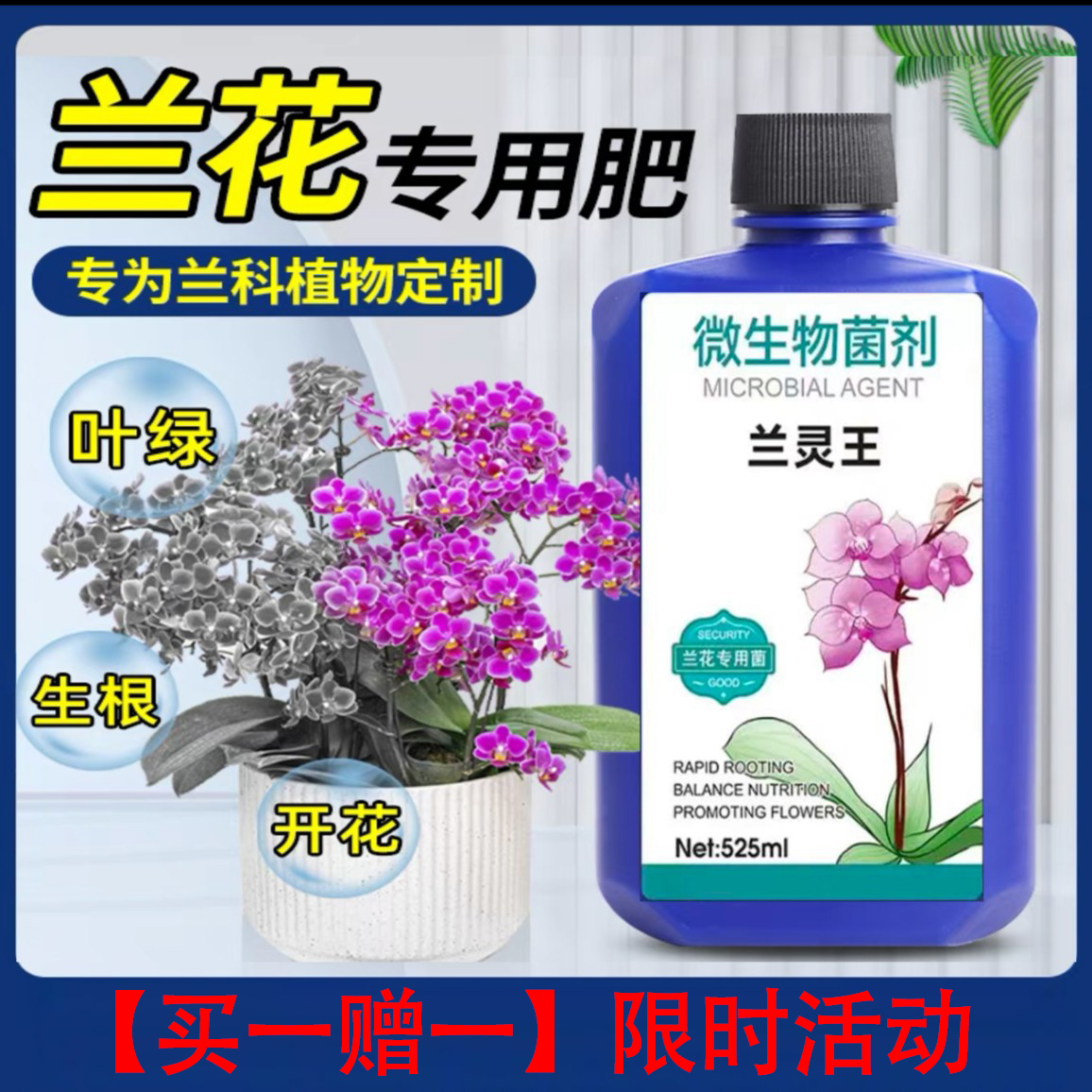 【锦卉园艺专属】兰灵王花卉营养液微生物菌剂肥植物通用黄叶促发芽