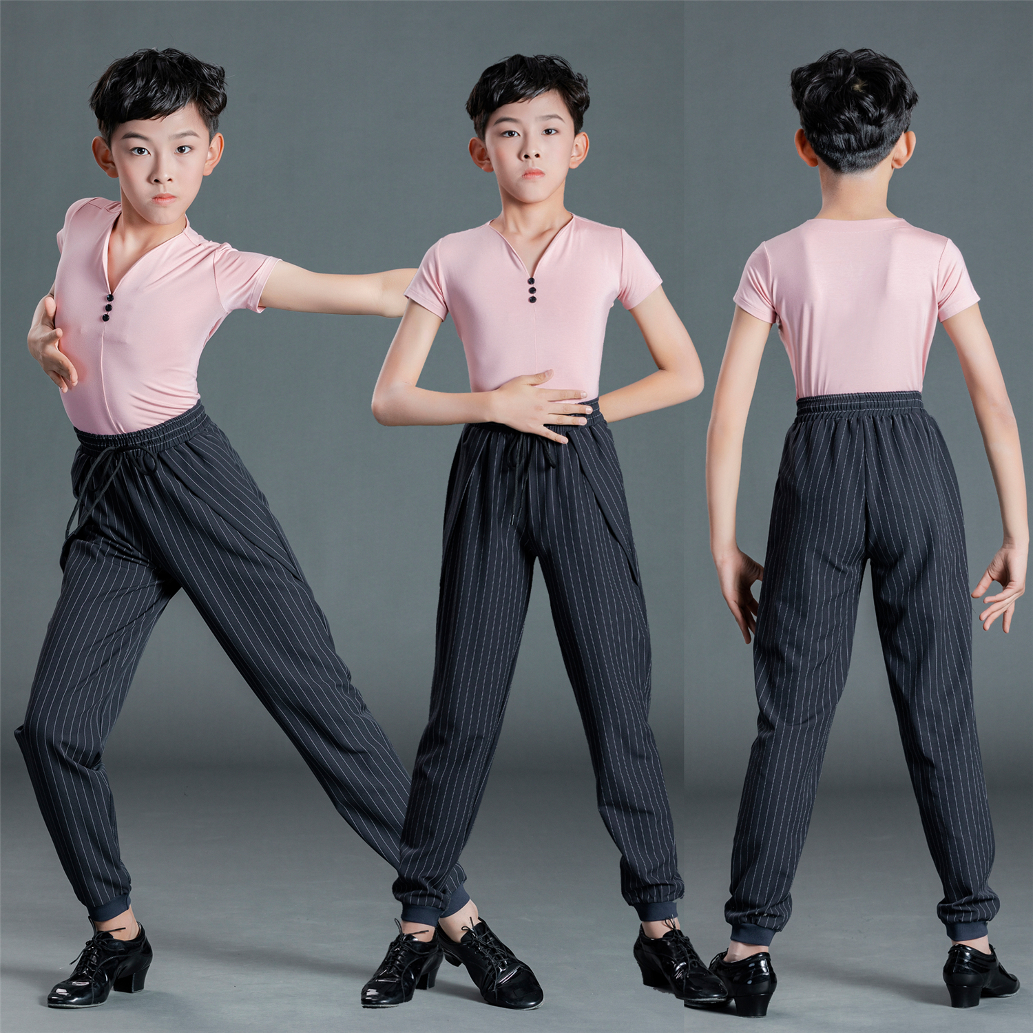 男孩拉丁舞练功服儿童春夏短袖比赛考级演出服男生拉丁舞服春秋