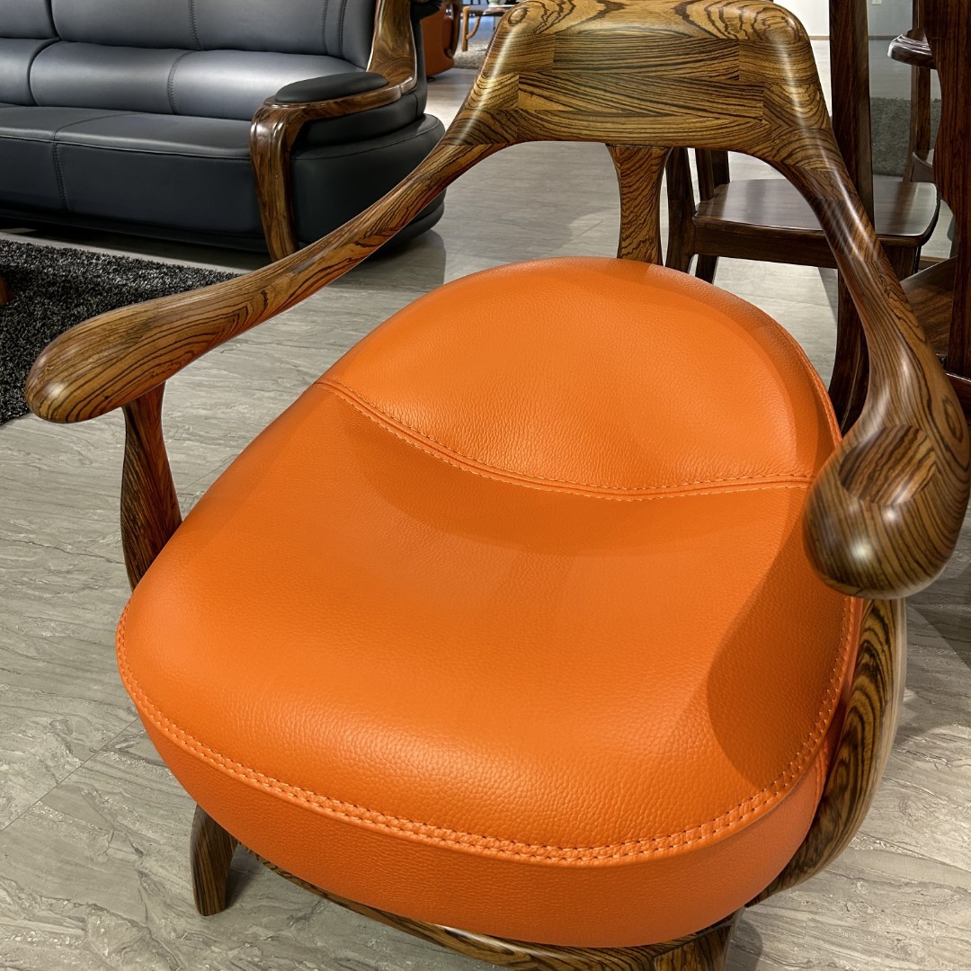 乌金木客厅新中式休闲椅轻奢真皮旋转单人椅设计师单人沙发家用