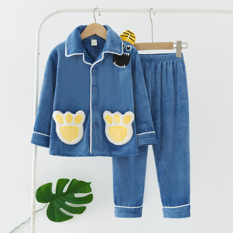 2023秋冬季新款海岛绒儿童法兰绒睡衣男童中大童男孩珊瑚绒家居服