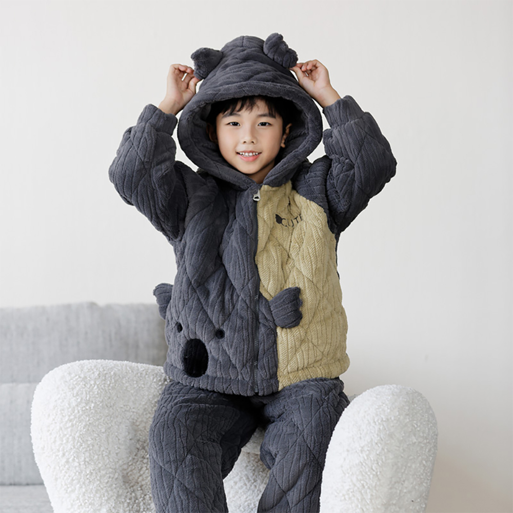 【防寒】儿童睡衣男童冬季三层夹棉卡通珊瑚绒加绒加厚保暖家居服