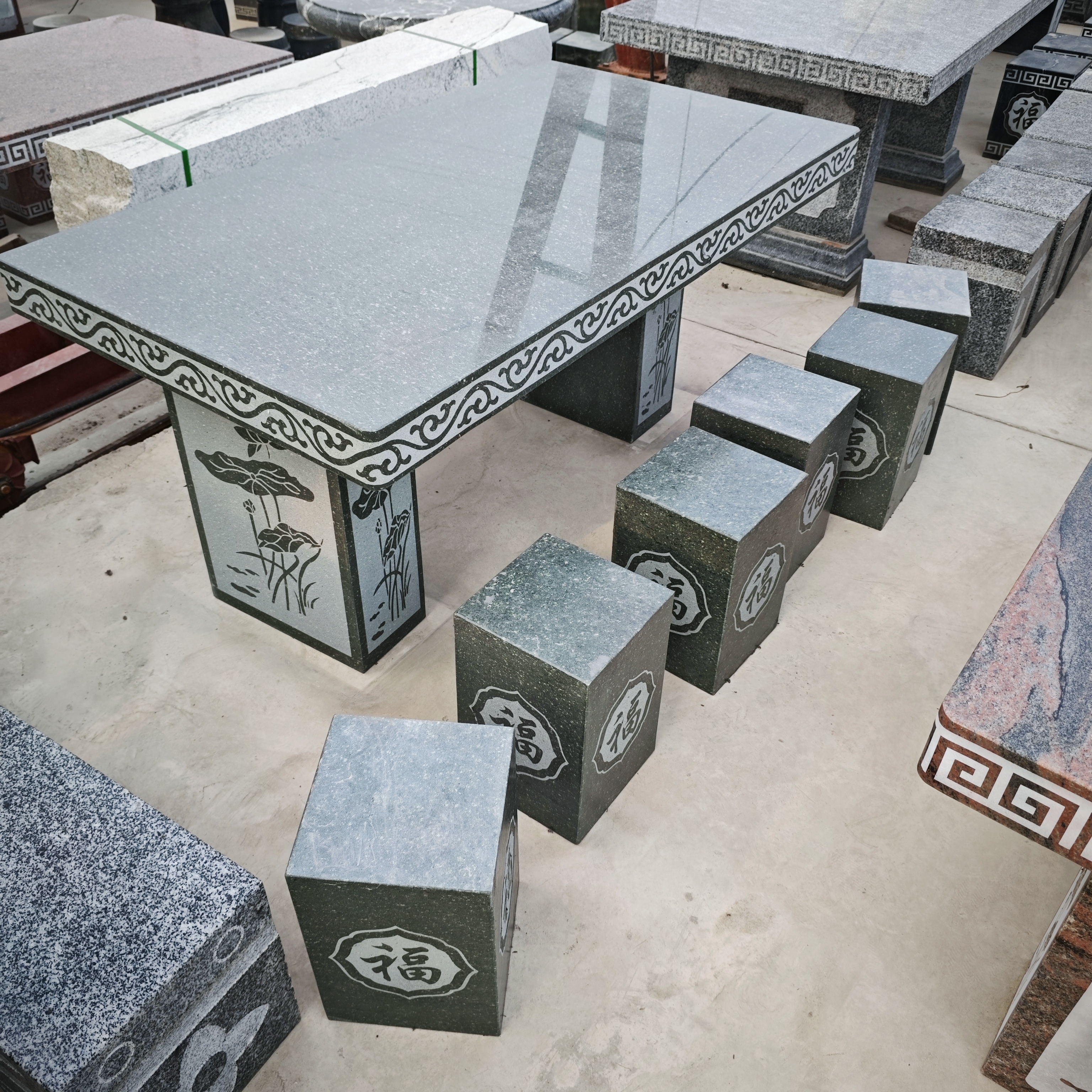 石雕石桌石凳天然石材户外家居庭院摆件石桌子一套长1.6米