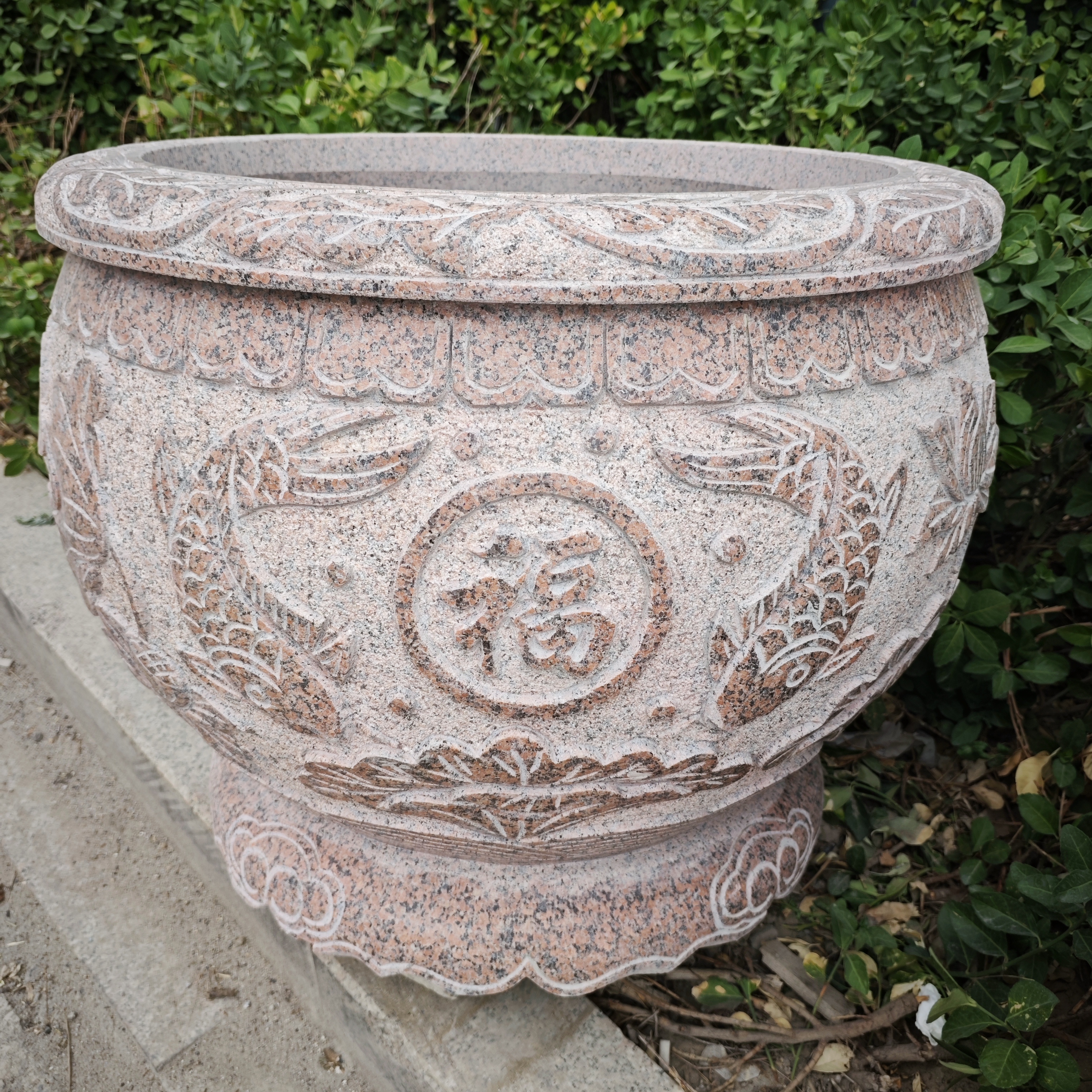 石雕鱼缸花天然岗岩石材虾红鱼缸直径80厘米高60厘米一个包邮