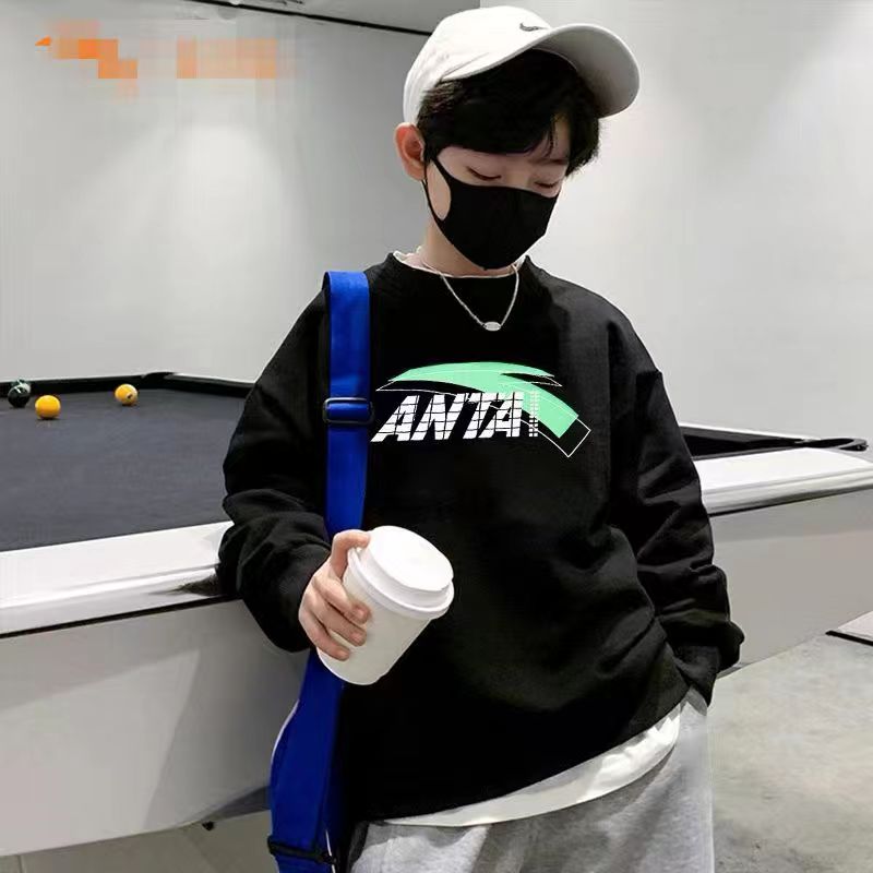 安踏百搭儿童装男童加厚加绒卫衣秋冬款运动休闲圆领长袖上衣大童