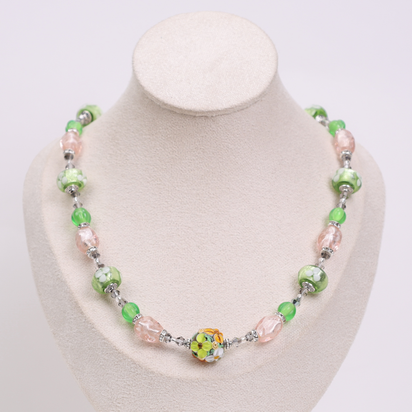 合金项链 玉楼东合金项链 LZ1387 黄绿小花粉色扭扭绿色转转筒琉