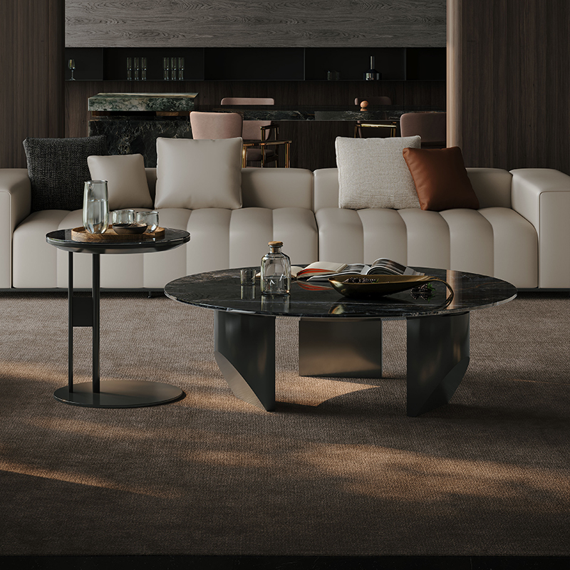 超晶石客厅圆形茶几圆桌组合小户型意式简约现代家用极简轻奢茶几