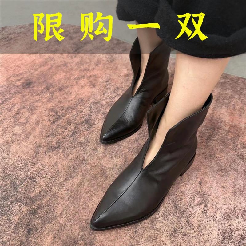 达芙妮沿荐2023年爆款新款法式百搭设计款洋气复古春秋低跟时装靴