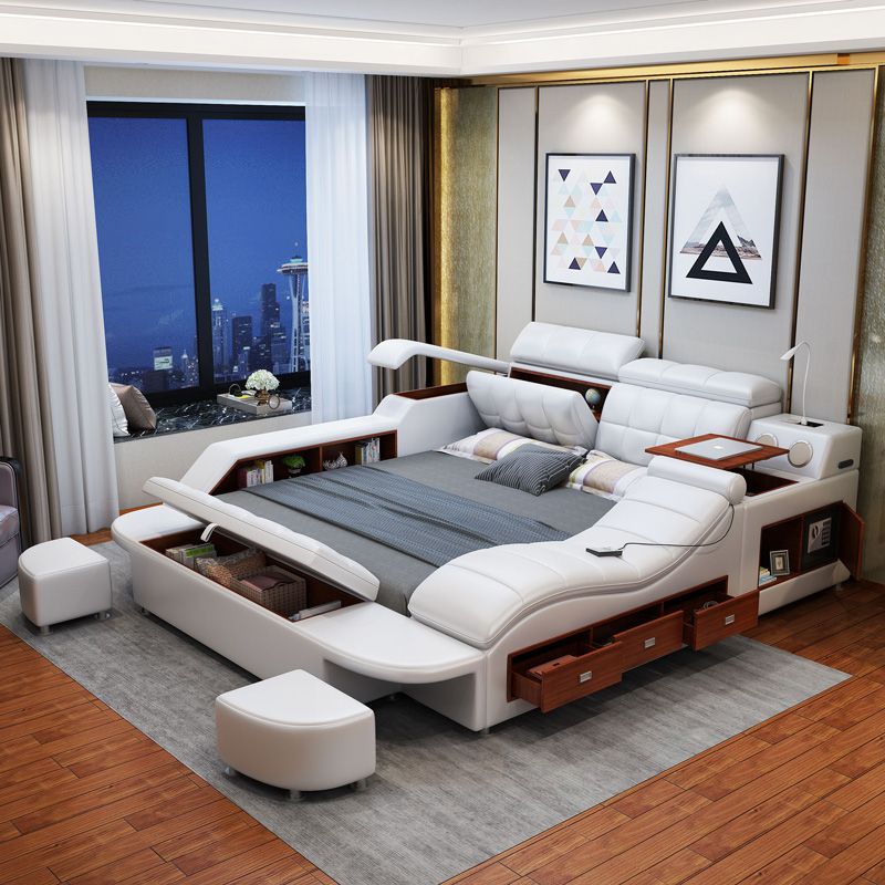 榻榻米皮床主卧按摩真皮床双人床大床多功能储物智能婚床
